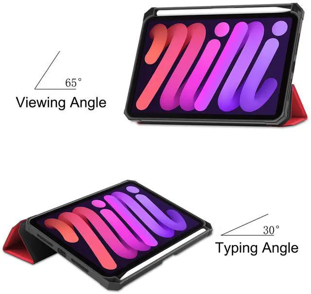 Alt view image 3 of 7 - WERLEO Case for iPad Mini 7 2024 (A17 Pro) / iPad Mini 6 2021, iPad Mini 7th/6th Generation Case 8.3 inch, Slim Smart Stand Cover with Pencil Holder, Universal Stylus Pen,Support Pencil Charging Red