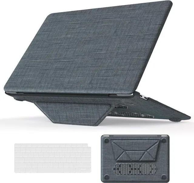 Main image of WERLEO Compatible for MacBook Air 13 inch Case 2018-2021 M1 A2337 A2179 A1932 with Retina Display, Fabric Textured Hard Shell with Foldable Kickstand & Keyboard Cover for MacBook Air 13'' Case Grey