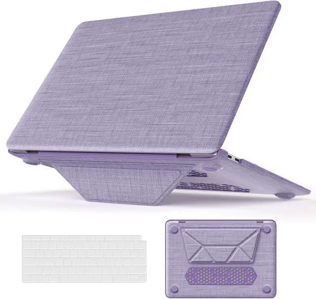 Main image of WERLEO Compatible for MacBook Air 13 inch Case 2018-2021 M1 A2337 A2179 A1932 with Retina Display, Fabric Textured Hard Shell with Foldable Kickstand & Keyboard Cover for MacBook Air 13'' Case Purple