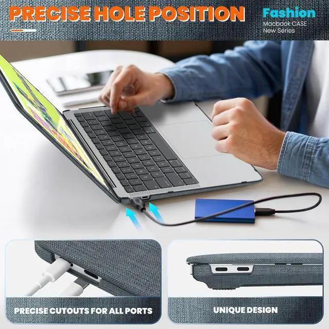 Alt view image 4 of 7 - WERLEO Compatible for MacBook Air 13 inch Case 2018-2021 M1 A2337 A2179 A1932 with Retina Display, Fabric Textured Hard Shell with Foldable Kickstand & Keyboard Cover for MacBook Air 13'' Case Grey