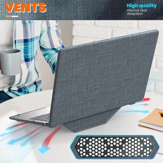 Alt view image 6 of 7 - WERLEO Compatible for MacBook Air 13 inch Case 2018-2021 M1 A2337 A2179 A1932 with Retina Display, Fabric Textured Hard Shell with Foldable Kickstand & Keyboard Cover for MacBook Air 13'' Case Grey