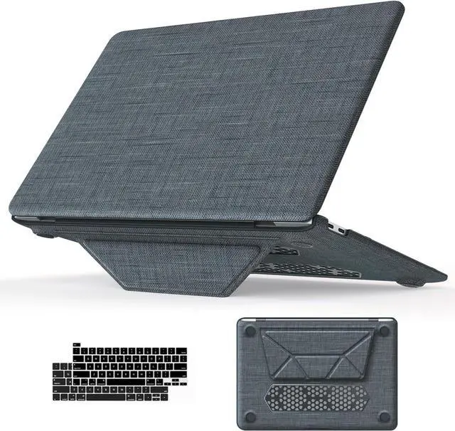 Main image of WERLEO Compatible for MacBook Pro 13 inch Case M2 2024 2023 2022-2016 M1 A2338 A2289 A2251 A2159 A1989 A1706 A1708 - Fabric Textured Hard Shell Case with Foldable Kickstand & Keyboard Covers Grey