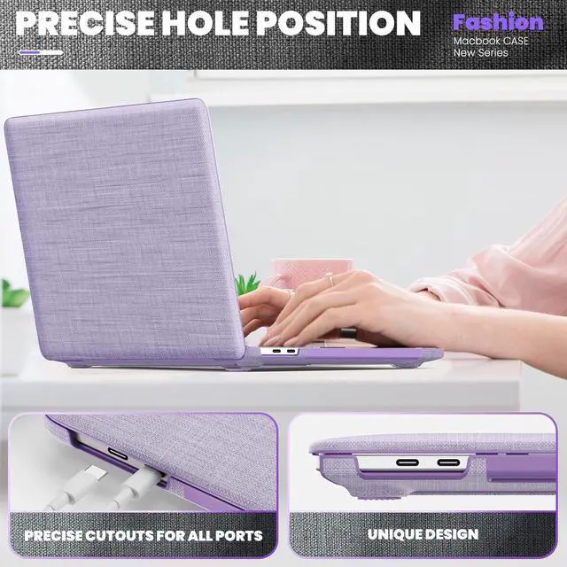 Alt view image 3 of 7 - WERLEO Compatible for MacBook Pro 13 inch Case M2 2024 2023 2022-2016 M1 A2338 A2289 A2251 A2159 A1989 A1706 A1708 - Fabric Textured Hard Shell Case with Foldable Kickstand & Keyboard Covers Purple