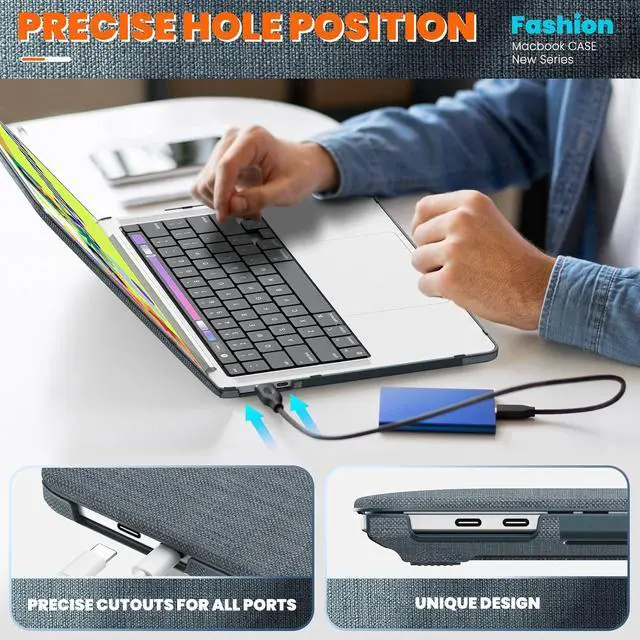 Alt view image 5 of 7 - WERLEO Compatible for MacBook Pro 13 inch Case M2 2024 2023 2022-2016 M1 A2338 A2289 A2251 A2159 A1989 A1706 A1708 - Fabric Textured Hard Shell Case with Foldable Kickstand & Keyboard Covers Grey