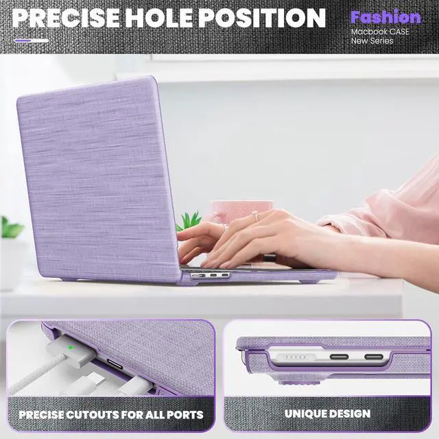 Alt view image 3 of 7 - WERLEO for MacBook Pro 14 inch Case 2025-2021 M5 M4 M3 M2 M1 Pro/Max A3434 A3401 A3185 A3112 A2992 A2918 A2779 A2442 Knit Fabric Hard Shell Case with Foldable Kickstand, Keyboard Cover Purple