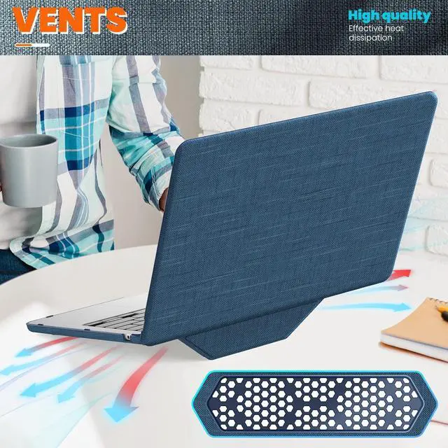 Alt view image 3 of 7 - WERLEO Compatible for MacBook Pro 14 inch Case 2025-2021 M4 M3 M2 M1 Pro/Max A3401 A3185 A3112 A2992 A2918 A2779 A2442 Knit Fabric Hard Shell Case with Foldable Kickstand, Keyboard Cover Blue