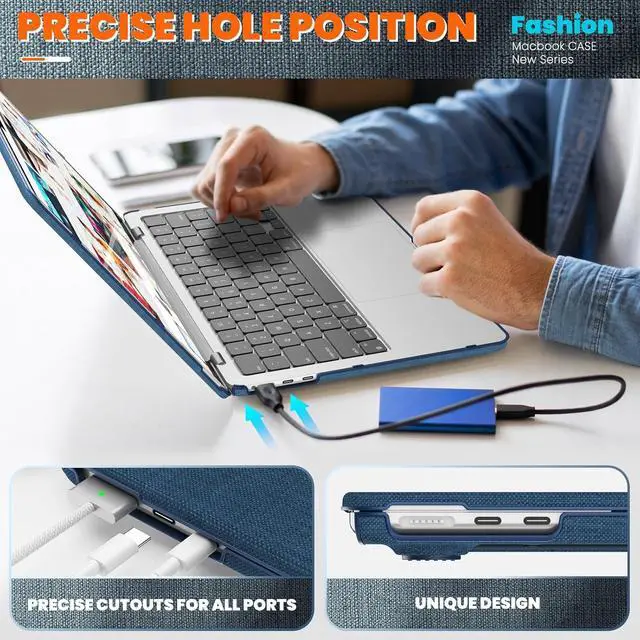 Alt view image 6 of 7 - WERLEO Compatible for MacBook Pro 14 inch Case 2025-2021 M4 M3 M2 M1 Pro/Max A3401 A3185 A3112 A2992 A2918 A2779 A2442 Knit Fabric Hard Shell Case with Foldable Kickstand, Keyboard Cover Blue