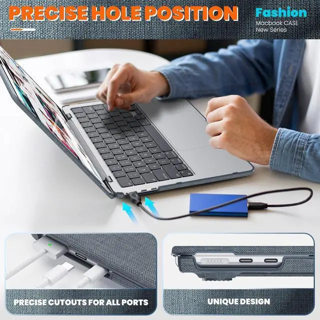Alt view image 6 of 7 - WERLEO for MacBook Air 13 inch Case 2025 2024-2022 M4 M3 M2 A3240 A3113 A2681, Woven Fabric Textured Hard Shell Cover with Foldable Kickstand & Keyboard Cover for MacBook Air 13.6 inch Case