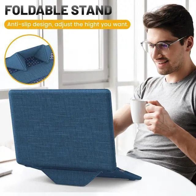 Alt view image 3 of 7 - WERLEO Compatible for MacBook Air 15 inch Case M4 2025 2024 2023 M3 M2 A3241 A3114 A2941 - Fabric Textured Hard Shell Case with Foldable Kickstand & Keyboard Cover Blue