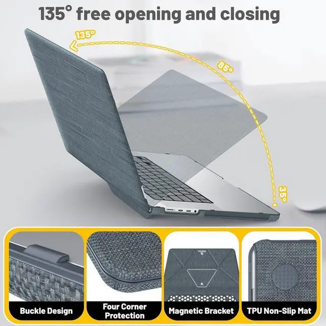 Alt view image 4 of 7 - WERLEO Case for MacBook Pro 16 inch 2025 2024 2023 2022 2021 M4 M3 M2 M1 A3186 A3403 A2991 A2780 A2485 Fabric Textured Hard Shell Case with Foldable Kickstand & Keyboard Cover