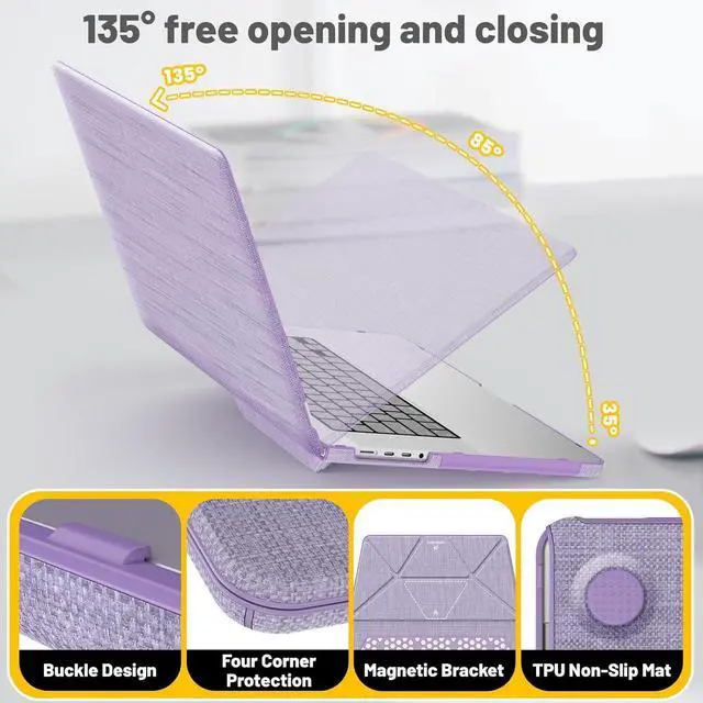 Alt view image 5 of 7 - WERLEO Case for MacBook Pro 16 inch 2025 2024 2023 2022 2021 M4 M3 M2 M1 A3186 A3403 A2991 A2780 A2485 Fabric Textured Hard Shell Case with Foldable Kickstand & Keyboard Cover Purple