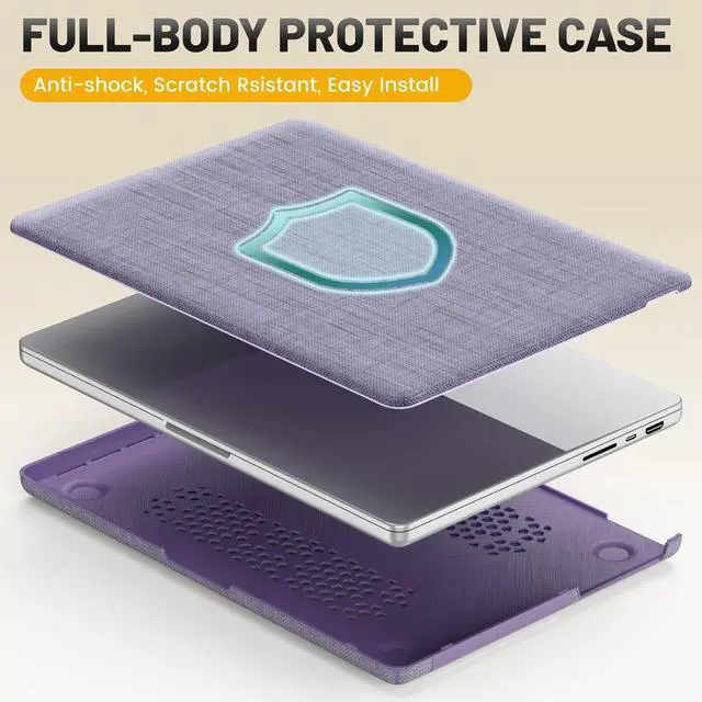 Alt view image 7 of 7 - WERLEO Case for MacBook Pro 16 inch 2025 2024 2023 2022 2021 M4 M3 M2 M1 A3186 A3403 A2991 A2780 A2485 Fabric Textured Hard Shell Case with Foldable Kickstand & Keyboard Cover Purple