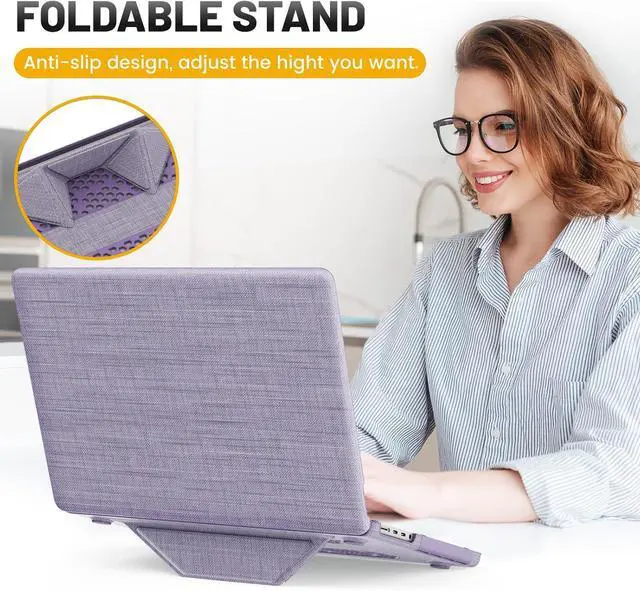 Alt view image 3 of 7 - WERLEO Case for MacBook Pro 16 inch 2025 2024 2023 2022 2021 M4 M3 M2 M1 A3186 A3403 A2991 A2780 A2485 Fabric Textured Hard Shell Case with Foldable Kickstand & Keyboard Cover Purple
