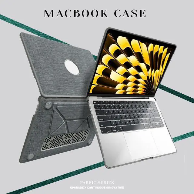 Alt view image 7 of 7 - WERLEO for MacBook Air 13 inch Case 2022 2021 2020 2019 2018 A2337 M1 A2179 A1932 Fabric Textured Hard Shell Protective Cover with Foldable Kickstand & Keyboard Cover & Logo Cutout Design Grey
