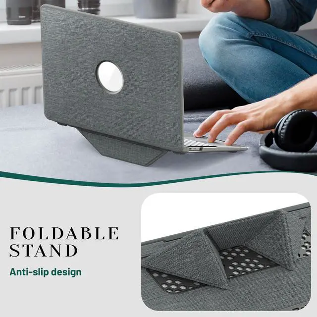 Alt view image 2 of 7 - WERLEO for MacBook Air 13 inch Case 2022 2021 2020 2019 2018 A2337 M1 A2179 A1932 Fabric Textured Hard Shell Protective Cover with Foldable Kickstand & Keyboard Cover & Logo Cutout Design Grey