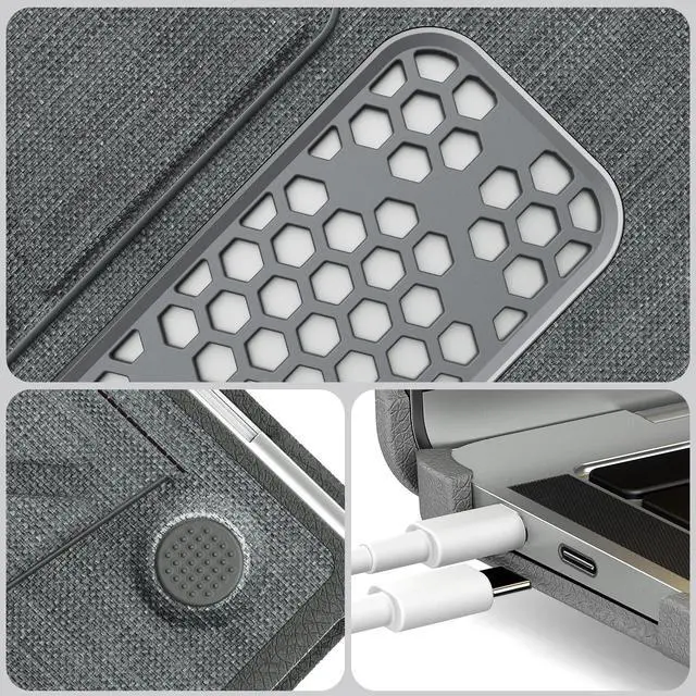 Alt view image 6 of 7 - WERLEO for MacBook Air 13 inch Case 2022 2021 2020 2019 2018 A2337 M1 A2179 A1932 Fabric Textured Hard Shell Protective Cover with Foldable Kickstand & Keyboard Cover & Logo Cutout Design Grey