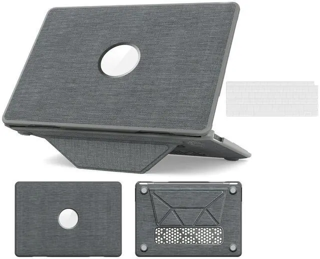 Main image of WERLEO for MacBook Air 13 inch Case 2022 2021 2020 2019 2018 A2337 M1 A2179 A1932 Fabric Textured Hard Shell Protective Cover with Foldable Kickstand & Keyboard Cover & Logo Cutout Design Grey