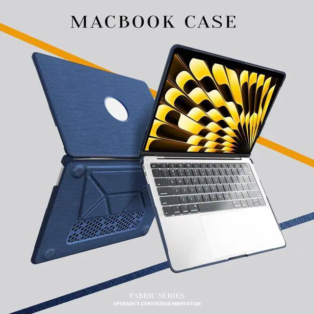 Alt view image 7 of 7 - WERLEO for MacBook Air 13 inch Case 2022 2021 2020 2019 2018 A2337 M1 A2179 A1932 Fabric Textured Hard Shell Protective Cover with Foldable Kickstand & Keyboard Cover & Logo Cutout Design Blue