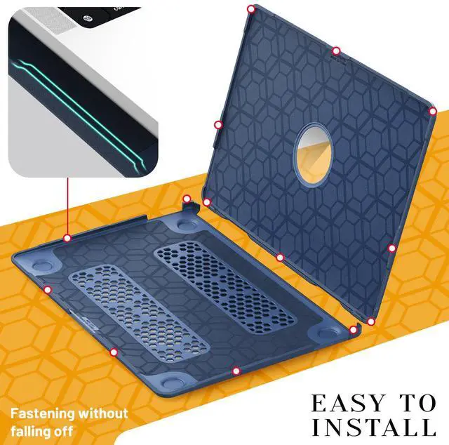 Alt view image 4 of 7 - WERLEO for MacBook Air 13 inch Case 2022 2021 2020 2019 2018 A2337 M1 A2179 A1932 Fabric Textured Hard Shell Protective Cover with Foldable Kickstand & Keyboard Cover & Logo Cutout Design Blue