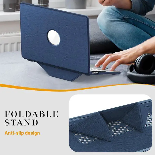 Alt view image 2 of 7 - WERLEO for MacBook Air 13 inch Case 2022 2021 2020 2019 2018 A2337 M1 A2179 A1932 Fabric Textured Hard Shell Protective Cover with Foldable Kickstand & Keyboard Cover & Logo Cutout Design Blue