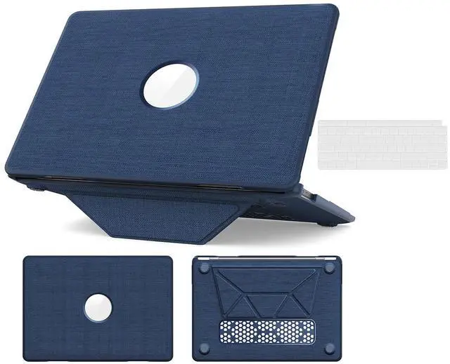 Main image of WERLEO for MacBook Air 13 inch Case 2022 2021 2020 2019 2018 A2337 M1 A2179 A1932 Fabric Textured Hard Shell Protective Cover with Foldable Kickstand & Keyboard Cover & Logo Cutout Design Blue