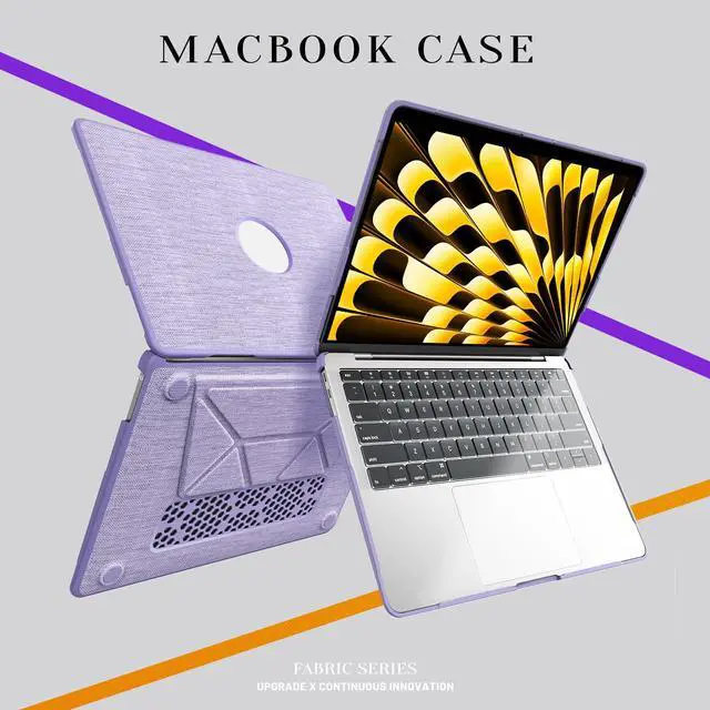 Alt view image 7 of 7 - WERLEO for MacBook Air 13 inch Case 2022 2021 2020 2019 2018 A2337 M1 A2179 A1932 Fabric Textured Hard Shell Protective Cover with Foldable Kickstand & Keyboard Cover & Logo Cutout Design Purple
