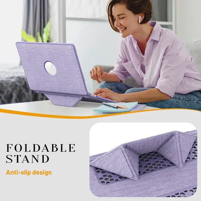 Alt view image 2 of 7 - WERLEO for MacBook Air 13 inch Case 2022 2021 2020 2019 2018 A2337 M1 A2179 A1932 Fabric Textured Hard Shell Protective Cover with Foldable Kickstand & Keyboard Cover & Logo Cutout Design Purple