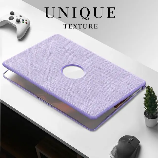Alt view image 6 of 7 - WERLEO for MacBook Air 13 inch Case 2022 2021 2020 2019 2018 A2337 M1 A2179 A1932 Fabric Textured Hard Shell Protective Cover with Foldable Kickstand & Keyboard Cover & Logo Cutout Design Purple