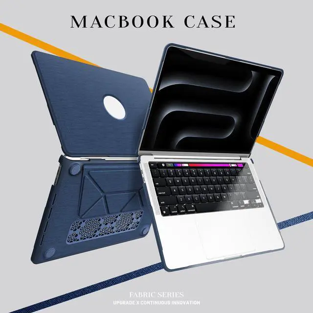 Alt view image 7 of 7 - WERLEO Case for MacBook Pro 13 inch M2 2024 2023 2022-2016 M1 A2338 A2289 A2251 A2159 A1989 A1706 A1708 Fabric Textured Hard Shell Case with Foldable Kickstand & Keyboard Covers & Logo Cutout Blue