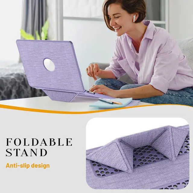 Alt view image 2 of 7 - WERLEO for MacBook Air 13.6 inch Case 2025 2024 2023 2022 M4 A3240 M3 A3113 M2 A2681, Woven Fabric Textured Hard Shell Cover with Foldable Kickstand & Keyboard Cover & Logo Cutout Design Purple