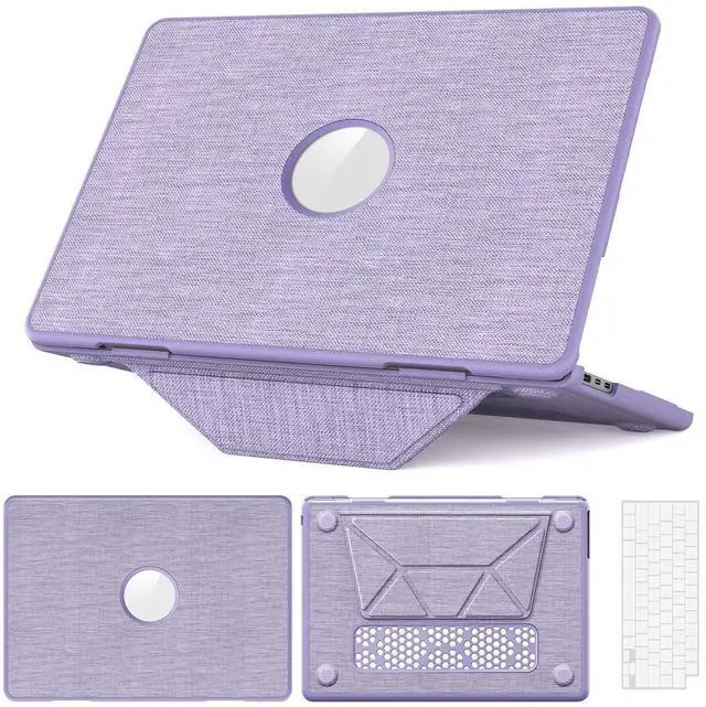 Main image of WERLEO for MacBook Air 13.6 inch Case 2025 2024 2023 2022 M4 A3240 M3 A3113 M2 A2681, Woven Fabric Textured Hard Shell Cover with Foldable Kickstand & Keyboard Cover & Logo Cutout Design Purple