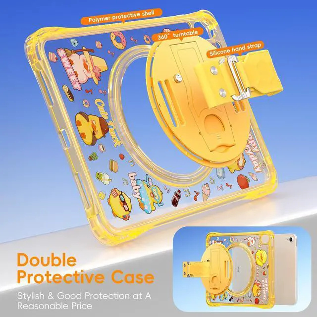 Alt view image 3 of 7 - WERLEO Case for iPad A16 11th Generation 11 inch 2025 / iPad 10th Generation 10.9 inch 2022 with Rotating Kickstand Hand/Shoulder Strap, Kids Cartoon Shockproof Tranparent Back Cover Yellow