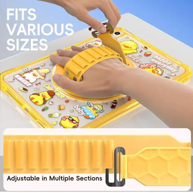 Alt view image 6 of 7 - WERLEO Case for iPad A16 11th Generation 11 inch 2025 / iPad 10th Generation 10.9 inch 2022 with Rotating Kickstand Hand/Shoulder Strap, Kids Cartoon Shockproof Tranparent Back Cover Yellow