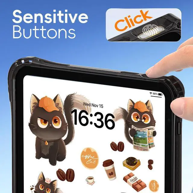 Alt view image 3 of 7 - WERLEO Kids Case for iPad A16 11th Generation 11 inch 2025 / iPad 10th Generation 10.9 inch 2022 with Rotating Kickstand Hand/Shoulder Strap, Cartoon Shockproof Tranparent Back Cover Black