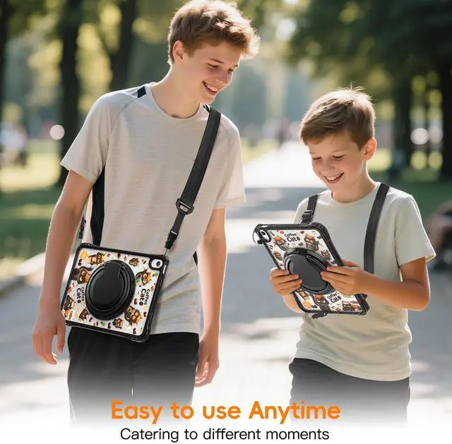Alt view image 6 of 7 - WERLEO Kids Case for iPad A16 11th Generation 11 inch 2025 / iPad 10th Generation 10.9 inch 2022 with Rotating Kickstand Hand/Shoulder Strap, Cartoon Shockproof Tranparent Back Cover Black