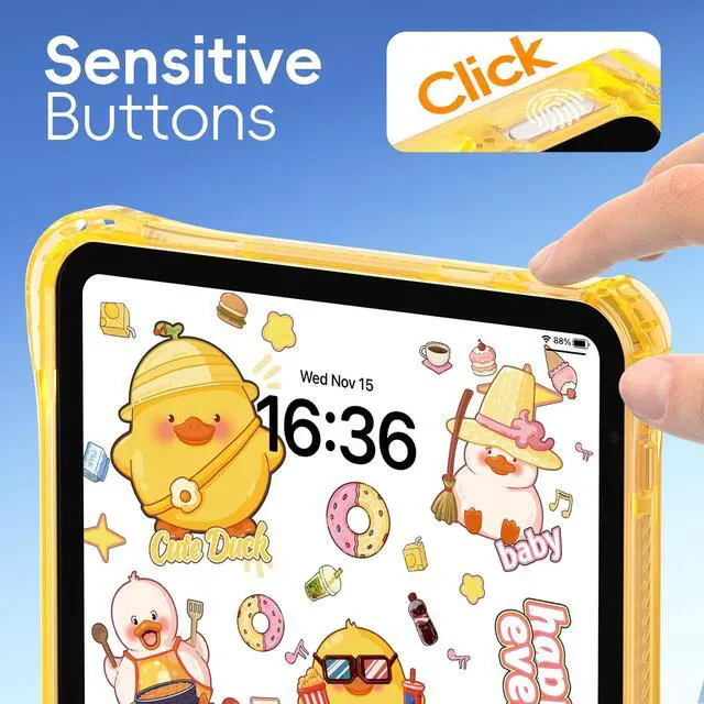 Alt view image 5 of 7 - WERLEO Kids Case for iPad A16 11th Generation 11 inch 2025 / iPad 10th Generation 10.9 inch 2022 with Rotating Kickstand Hand/Shoulder Strap, Cartoon Shockproof Tranparent Back Cover Yellow