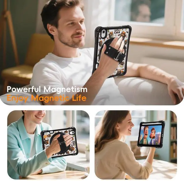 Alt view image 5 of 7 - WERLEO Case for iPad Mini 7 2024 (A17 Pro) / iPad Mini 6 2021, iPad Mini 7th/6th Generation Case 8.3 inch with Penci Holder Rotating Kickstand Hand/Shoulder Strap, Kid Cartoon Tranparent Back Cover