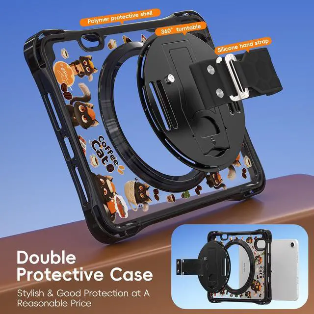 Alt view image 6 of 7 - WERLEO Case for iPad Mini 7 2024 (A17 Pro) / iPad Mini 6 2021, iPad Mini 7th/6th Generation Case 8.3 inch with Penci Holder Rotating Kickstand Hand/Shoulder Strap, Kid Cartoon Tranparent Back Cover
