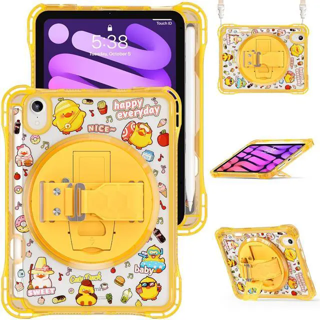 Main image of WERLEO Case for iPad Mini 7 2024 (A17 Pro) / iPad Mini 6 2021, iPad Mini 7th/6th Generation Case 8.3 inch with Penci Holder Rotating Kickstand Hand/Shoulder Strap, Kid Cartoon Tranparent Back Cover