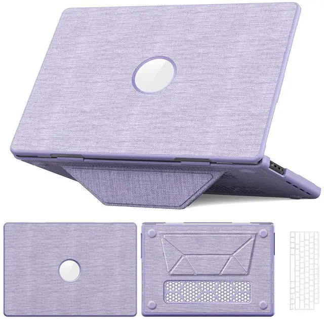 Main image of WERLEO Case for MacBook Pro 16 inch 2025 2024 2023 2022 2021 M4 M3 M2 M1 A3186 A3403 A2991 A2780 A2485, Fabric Textured Hard Shell Cover with Foldable Kickstand & Keyboard Cover & Logo Cutout Purple