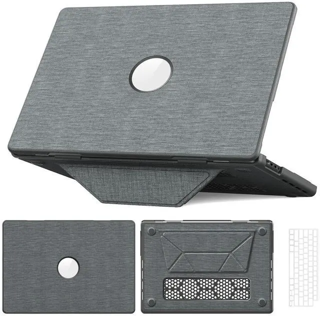 Main image of WERLEO Case for MacBook Pro 16 inch 2025 2024 2023 2022 2021 M4 M3 M2 M1 A3186 A3403 A2991 A2780 A2485, Fabric Textured Hard Shell Cover with Foldable Kickstand & Keyboard Cover & Logo Cutout Grey