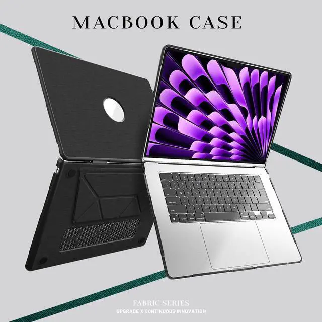 Alt view image 7 of 7 - WERLEO for MacBook Air 15 inch Case M4 2025 2024 2023 M3 M2 A3241 A3114 A2941, Fabric Textured Hard Shell Cover with Foldable Kickstand & Keyboard Cover & Logo Cutout