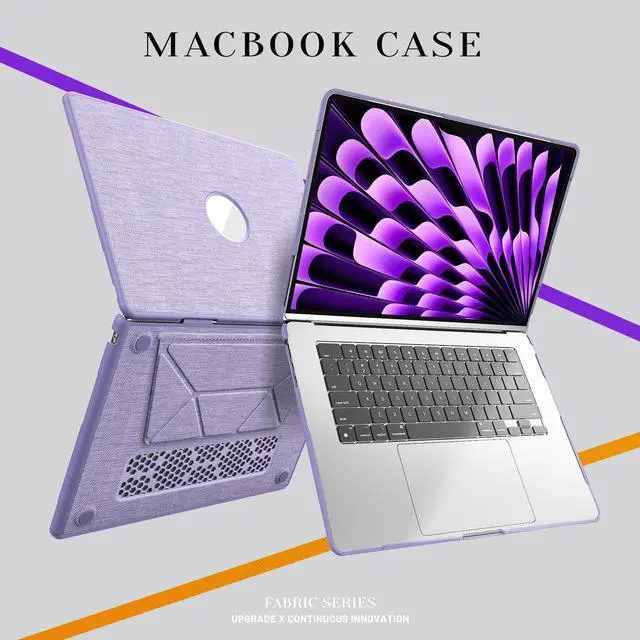 Alt view image 7 of 7 - WERLEO for MacBook Air 15 inch Case M4 2025 2024 2023 M3 M2 A3241 A3114 A2941, Fabric Textured Hard Shell Cover with Foldable Kickstand & Keyboard Cover & Logo Cutout Purple