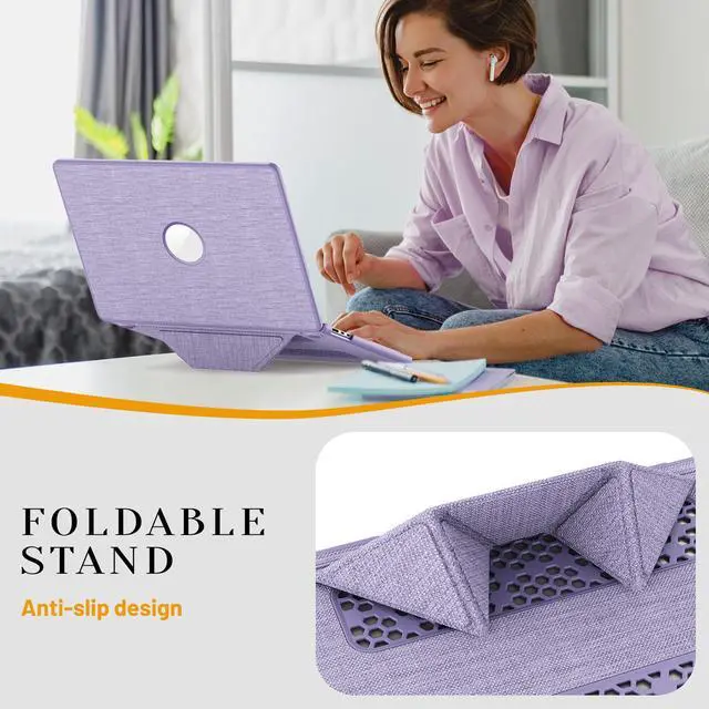 Alt view image 2 of 7 - WERLEO for MacBook Air 15 inch Case M4 2025 2024 2023 M3 M2 A3241 A3114 A2941, Fabric Textured Hard Shell Cover with Foldable Kickstand & Keyboard Cover & Logo Cutout Purple