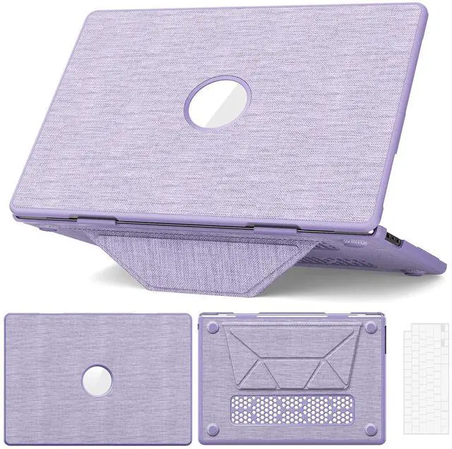 Main image of WERLEO for MacBook Air 15 inch Case M4 2025 2024 2023 M3 M2 A3241 A3114 A2941, Fabric Textured Hard Shell Cover with Foldable Kickstand & Keyboard Cover & Logo Cutout Purple