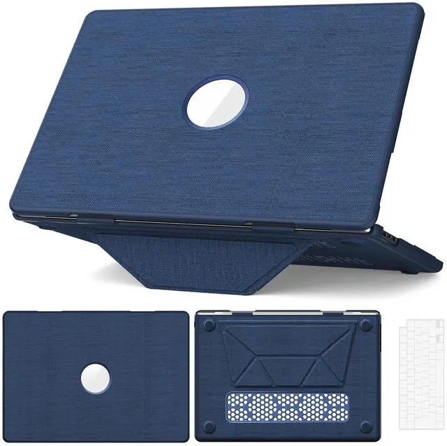 Main image of WERLEO for MacBook Air 15 inch Case M4 2025 2024 2023 M3 M2 A3241 A3114 A2941, Fabric Textured Hard Shell Cover with Foldable Kickstand & Keyboard Cover & Logo Cutout Blue