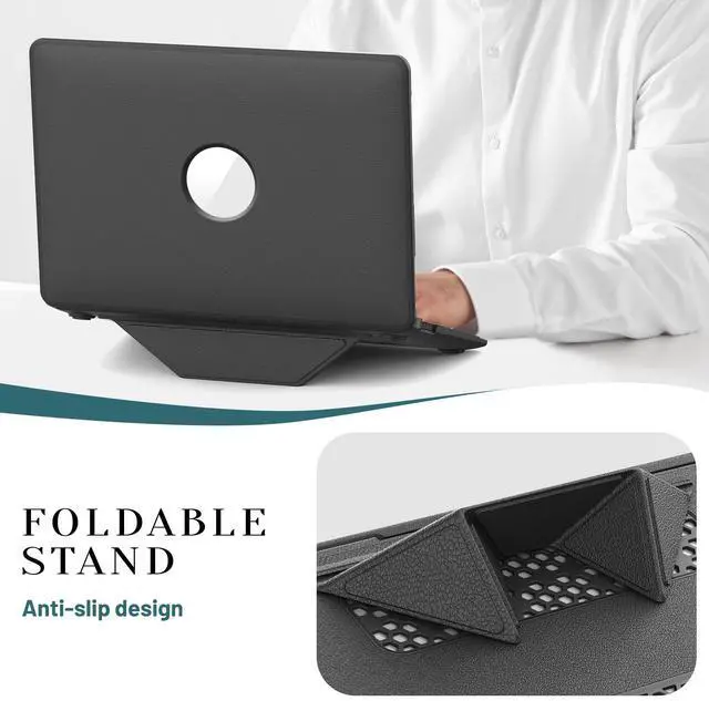 Alt view image 2 of 7 - WERLEO Case for MacBook Air 13 Inch A2337 (M1) / A2179 / A1932 (2021 2020 2019 2018 Release) PU Leather Hard Shell Protective Cover with Foldable Kickstand & Keyboard Cover & Logo Cutout Grey