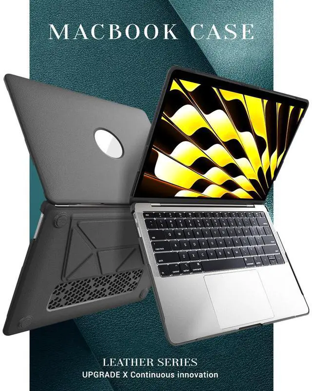 Alt view image 7 of 7 - WERLEO Case for MacBook Air 13 Inch A2337 (M1) / A2179 / A1932 (2021 2020 2019 2018 Release) PU Leather Hard Shell Protective Cover with Foldable Kickstand & Keyboard Cover & Logo Cutout Grey