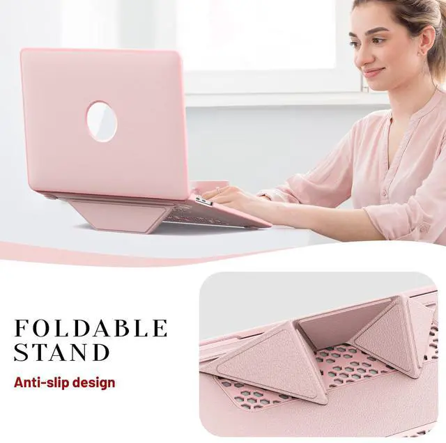 Alt view image 3 of 7 - WERLEO Case for MacBook Air 13 Inch A2337 (M1) / A2179 / A1932 (2021 2020 2019 2018 Release) PU Leather Hard Shell Protective Cover with Foldable Kickstand & Keyboard Cover & Logo Cutout Design Pink