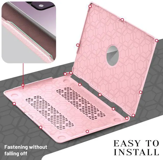 Alt view image 7 of 7 - WERLEO Case for MacBook Air 13 Inch A2337 (M1) / A2179 / A1932 (2021 2020 2019 2018 Release) PU Leather Hard Shell Protective Cover with Foldable Kickstand & Keyboard Cover & Logo Cutout Design Pink